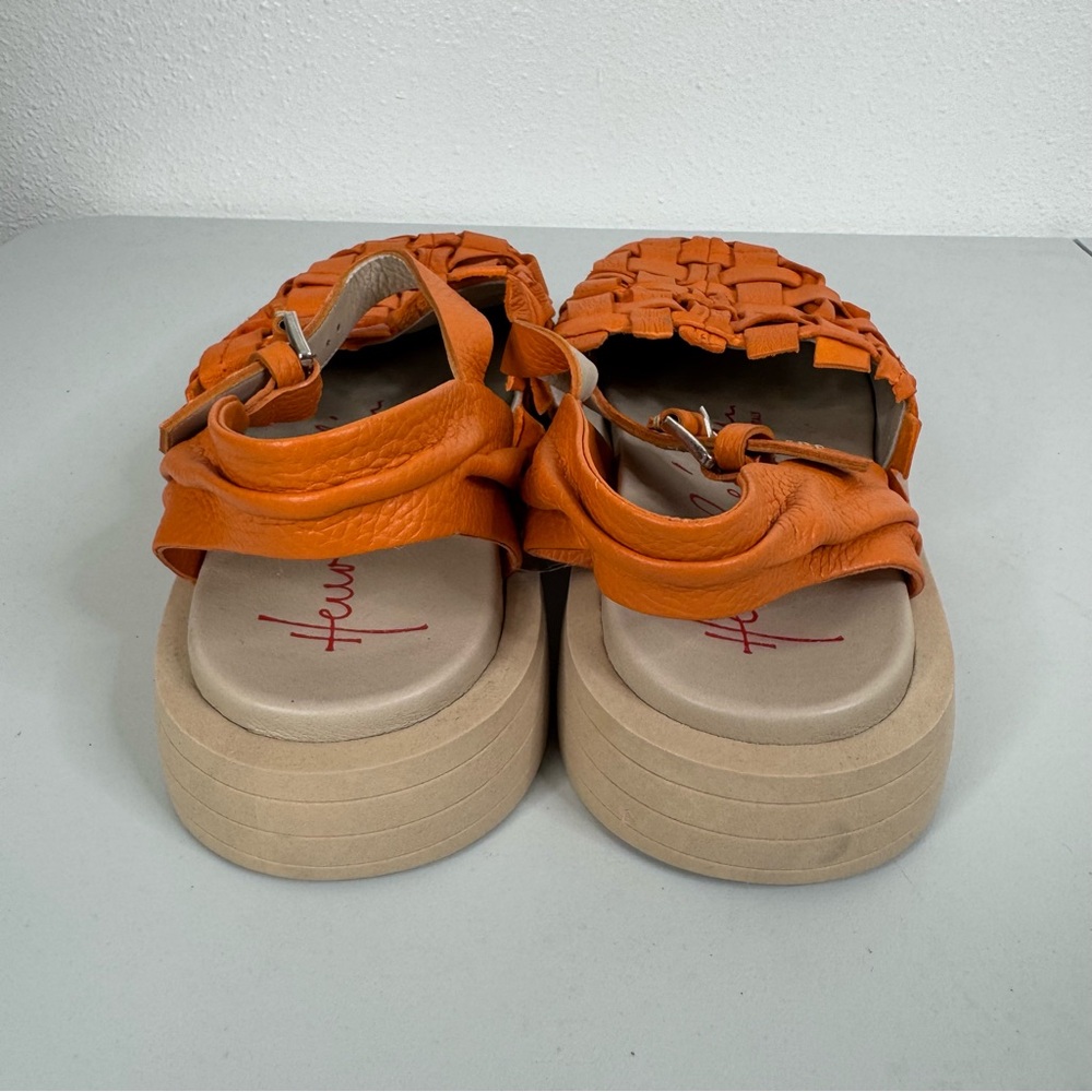 Henry Beguelin Orange‎ Leather Cross Hatch Ankle Strap Platform Sandals Size 40 - Picture 5 of 8